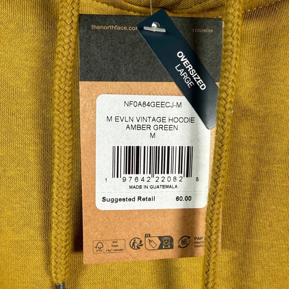 The North Face EVLN Vintage Hoodie Mens M Amber Green New‎ A84GE Fleece Pullover